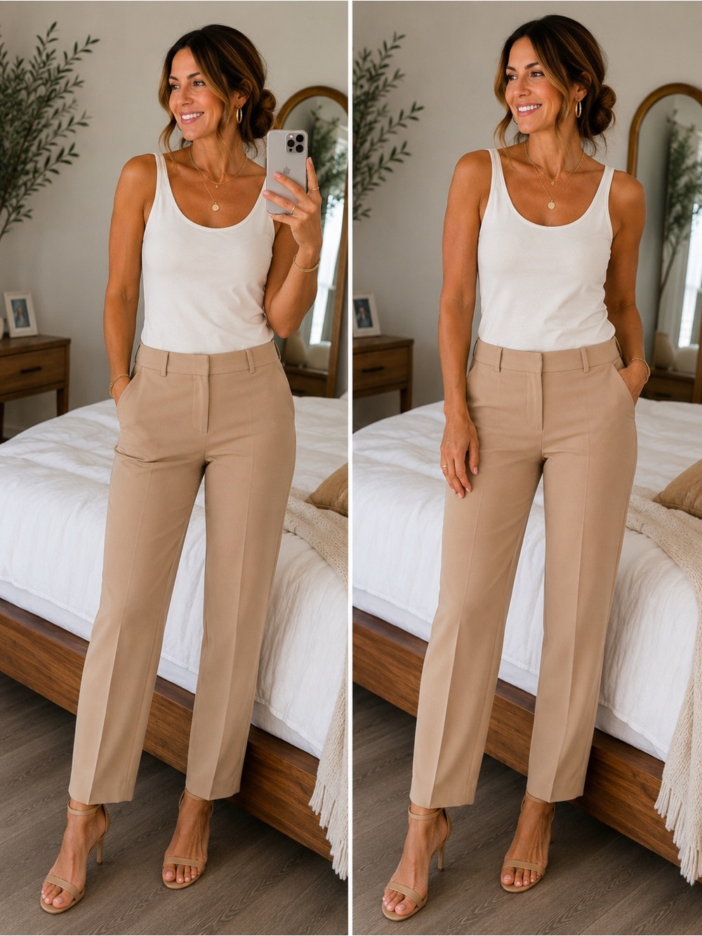 Banana Republic Tailored Straight-Leg Trousers in Beige